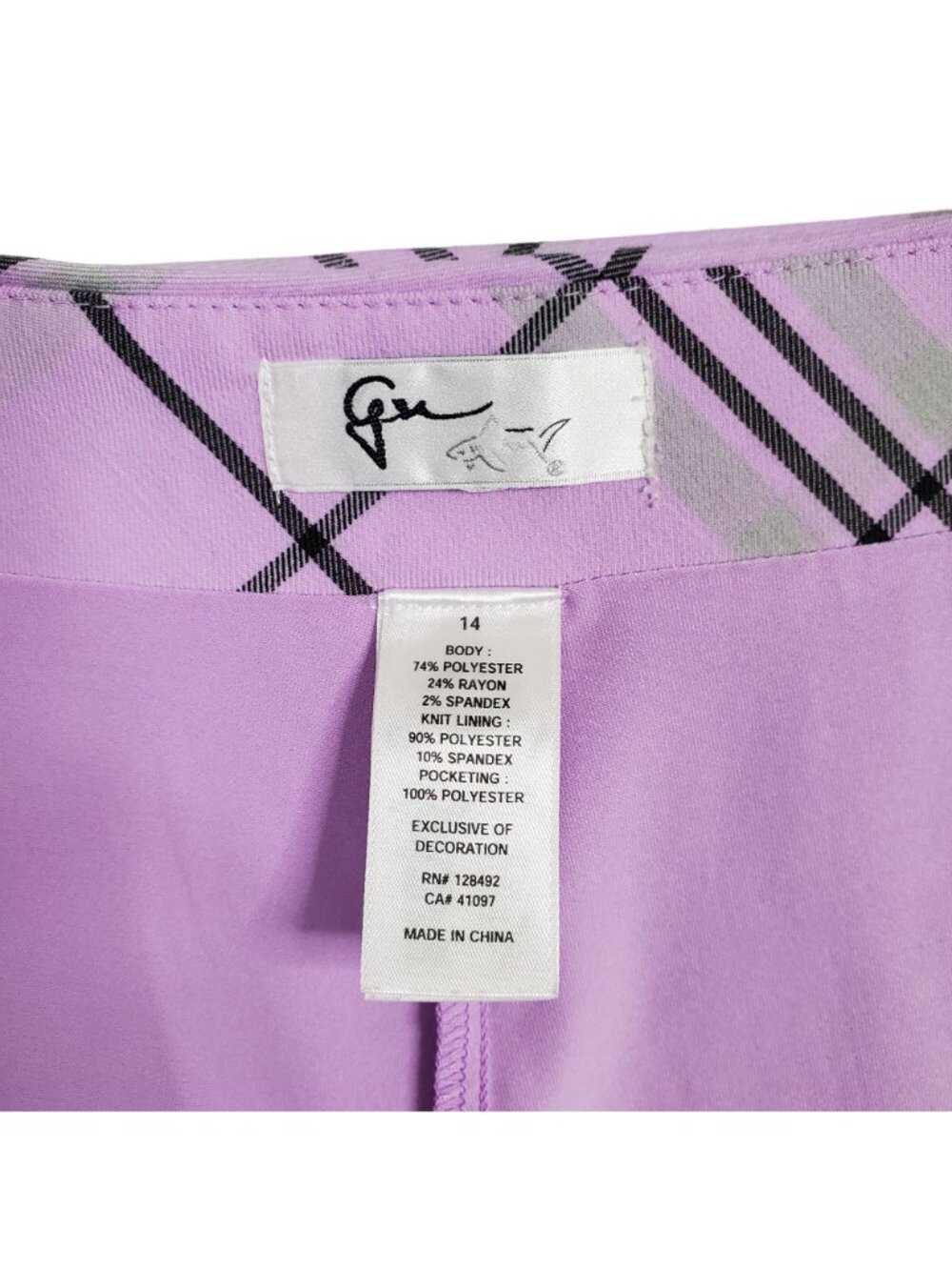 Greg Norman Size 14 Skort Golf Skirt Shorts Pockets Side Zip Lined Purple Plaid - Picture 4 of 10